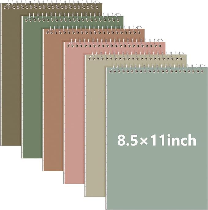 Resurhang 6 Pack 8.5 x 11'' Top Bound Office Steno Book Wide Ruled Double Sided Spiral Notebooks Reliable White Paper 70 Sheets/Pad Pastel Colors Covers for Writing School Notes(Classic Color)