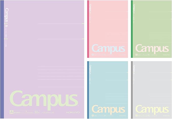 KOKUYO Composition Notebooks, 5 Pack Campus Semi-B5 Comp Book with Dot A 7mm Ruled, 30 Sheets, School Lined Notebook Positive Smokey, Journal Notebook for Women Work Study Note Taking (NO-3CATN-L40X5)