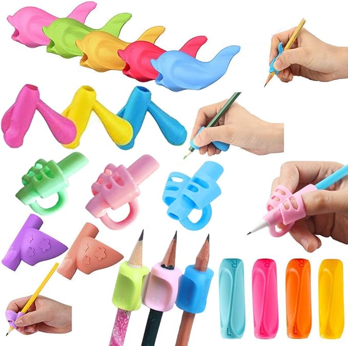 Pencil Grippers for Kids Handwriting 20Pcs Finger Grips Holder Ergonomic Writing Aid Grip Posture Correction Training Tools for Children Preschoolers Adults(6 Types)