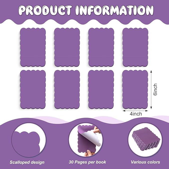 Eaasty 8 Pack Scalloped Aesthetic Sticky Notes Bulk Purple Colors Cute Wavy Self Sticky Note Pads 4" x 6" Blank Note Pads for Back to School Office Supplies 240 Sheets