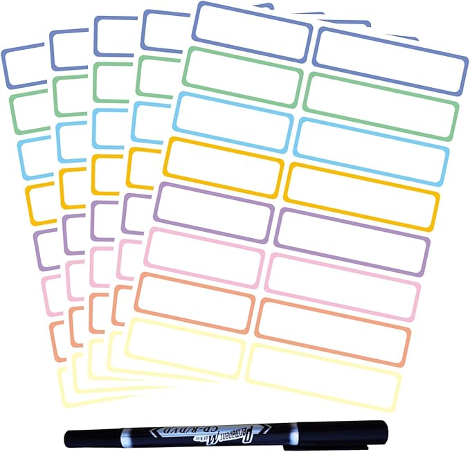 Waterproof Removable Name Labels for Children， Colored Border Bottles Labels 320, Write-on Label Colorful Name Tags for Office, School Supplies, Home Storage Containers, Jars