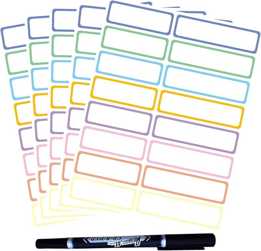 Waterproof Removable Name Labels for Children， Colored Border Bottles Labels 320, Write-on Label Colorful Name Tags for Office, School Supplies, Home Storage Containers, Jars
