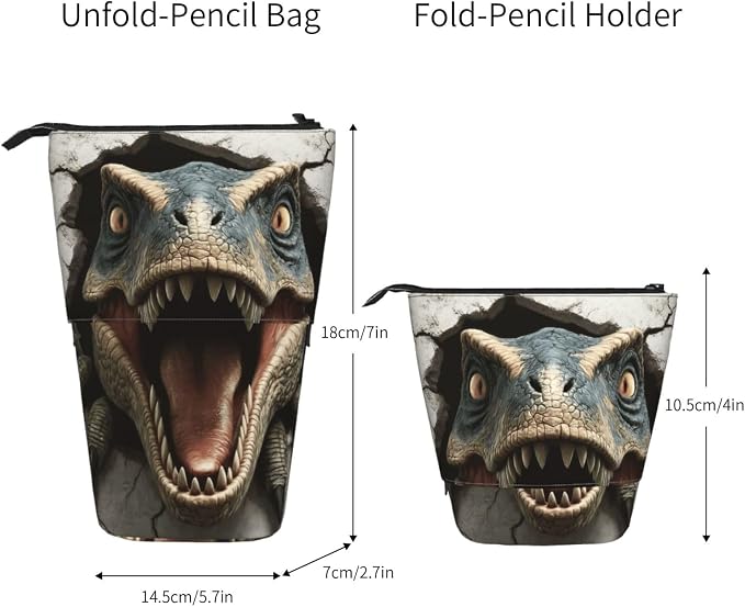 Dinosaur Kids Standing Pencil Case Girls Boys Telescopic Stationary Pouch with Zipper Large Capacity Stand up Pen Bag Portable Makeup Holder for Children School Students Office Supplies