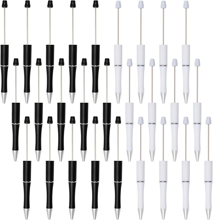 jiebor 30Pcs Beadable Pens Plastic Bead Ballpoint DIY Cute Cool Pens Black Ink for Women Men Bridal Graduation Gift Office Supplies Black White