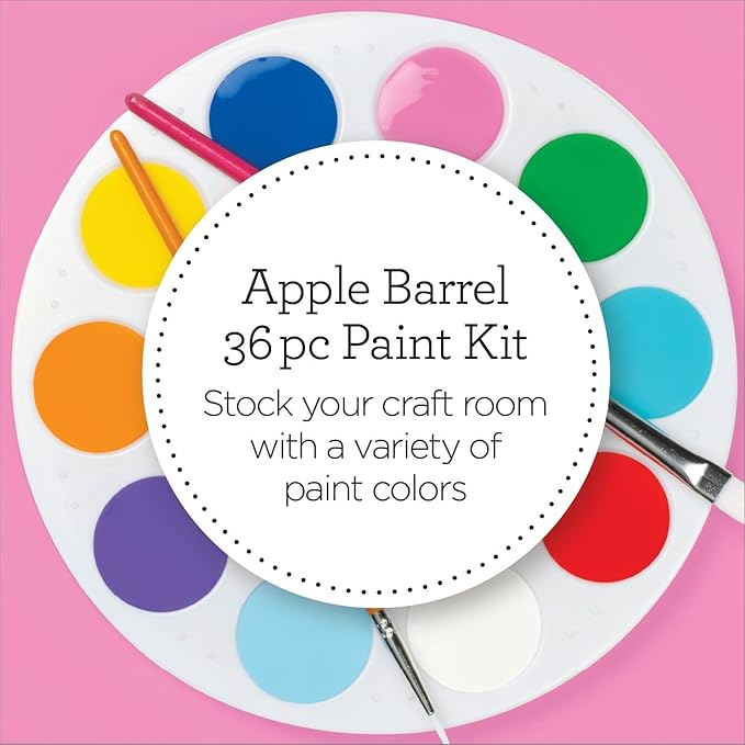 Apple Barrel Multi-Surface Acrylic Craft Paint and Brush Kit, Set of 36