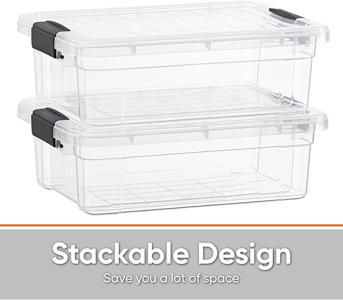 Superio Clear Storage Boxes with Lids, 4.5 Quart Plastic Container Bins for Organizing, Stackable Crates, BPA Free, Non Toxic, Odor Free, Organizers for Home, Office and Dorm, 3 Pack