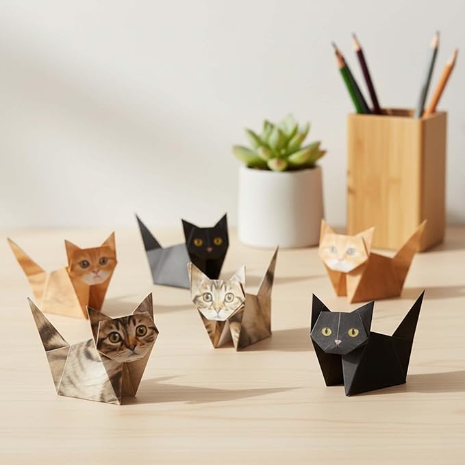 DIY Paper Cats - 50 Sheets DIY Origami Paper to Fold Cute Cat Figures, Fun Creative Art Project, Fun Craft Activity for Adults & teens，Desk Decor and Gift for Pet Lovers (Cat)