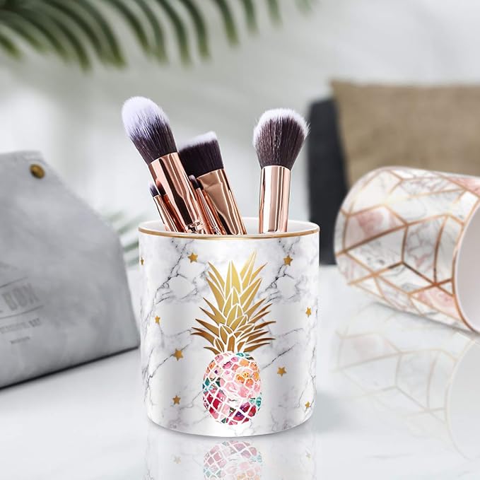 Cute Pen Holder for Desk, Ceramic Pencil Organizer, Makeup Brush Holder, Office Decor and Desk Accessories Durable Ceramic, Pineapple Pattern