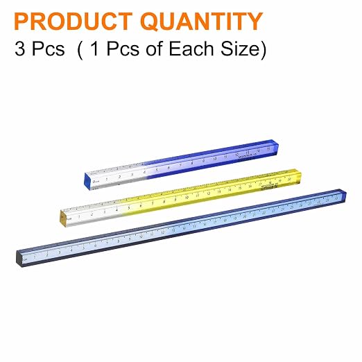 HARFINGTON 3pcs Acrylic Clear Straight Rulers 15/20/30cm Metric Transparent Gradient Three-Dimensional Plastic Ruler Square Cube Measuring Tool for Office, Blue/Yellow/Blue-Gray