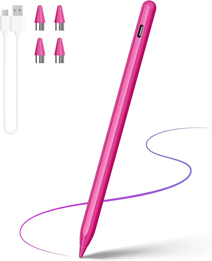 DRYMOKINI Pink Stylus Pen, Active Stylus Pen Touch Screens Compatible for Android and iOS Tablet/Phones, Rechargeable Universal Stylus Pencil Compatible for A-pple/i-Pad/Phone Tablet
