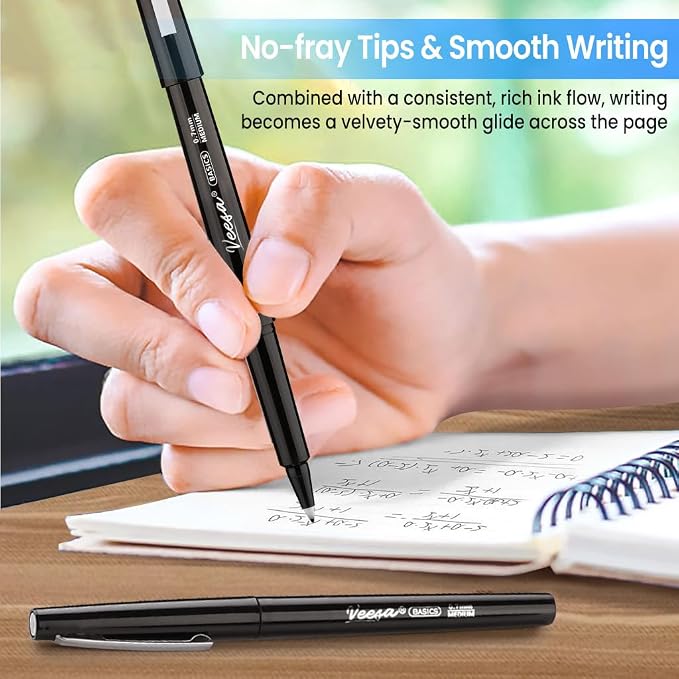 VEESA Felt Tip Pens Black, 32 Pack, Medium Point (0.7mm), Smooth Writing