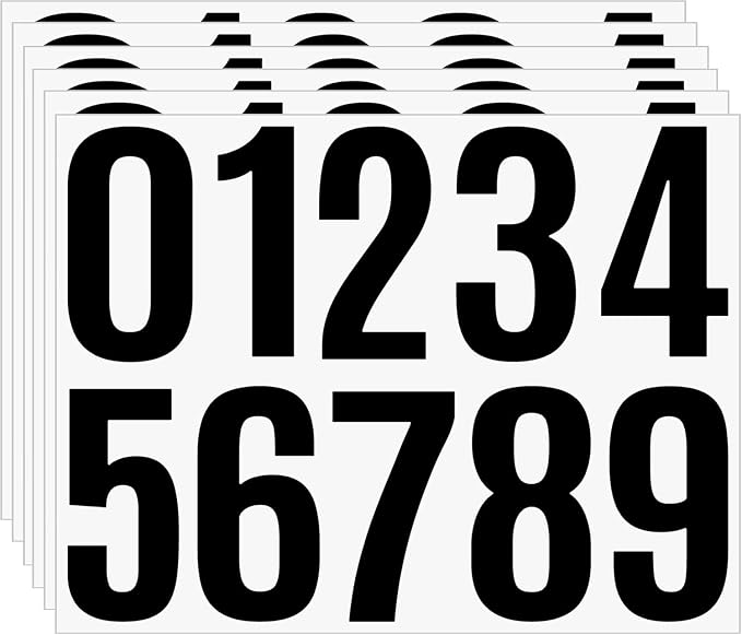 Number Stickers 4 Inch, 6 Sheets Large Vinyl Numbers, Waterproof Self Adhesive Decals for Mailbox Numbers, House Address Signs, Business Windows, Doors and Outdoor Labeling (Black)