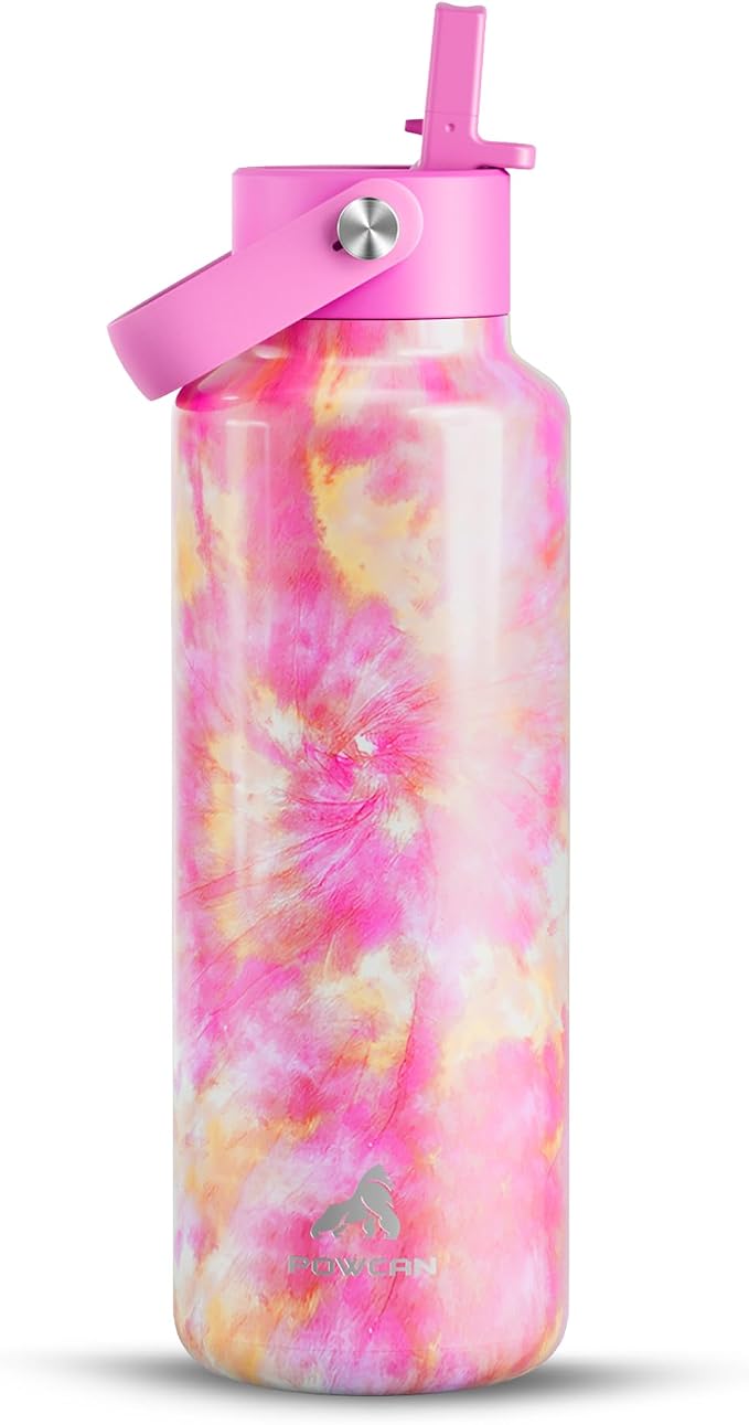 POWCAN 18 oz Insulated Water Bottle: Leakproof, Lightweight, BPA-Free, Cupholder Friendly, Stainless Steel Water Bottle with Straw for Girl, Outdoors, Sport, Daily, Classroom, School (Citrus Dream)