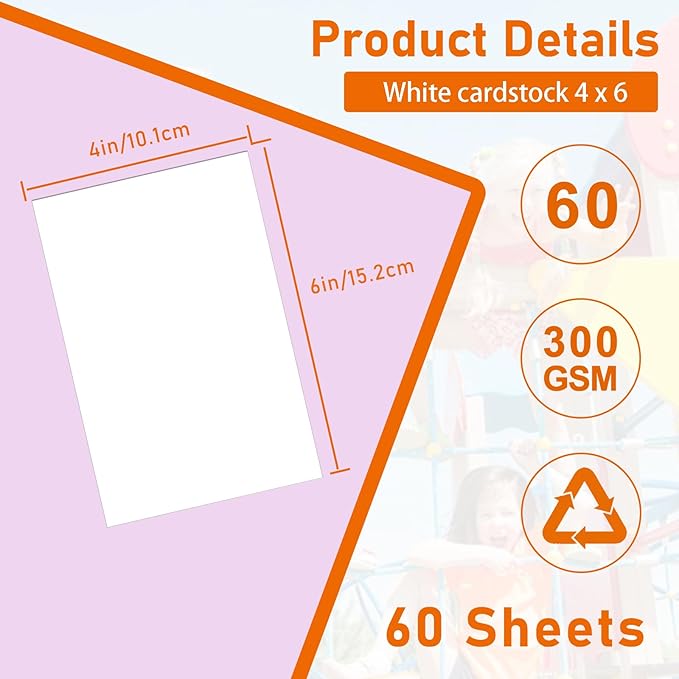 60 Sheets White Cardstock 4 x 6 Craft Paper, 300gsm/110lb Heavyweight Flat Card Stock Printer Paper for Cards Making, Wedding Invitations, Greeting Cards, Birthday, Drawing