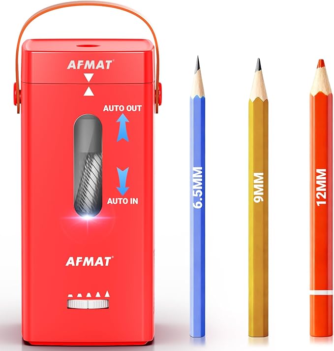 AFMAT Electric Pencil Sharpener, Fully Automatic Pencil Sharpener, Auto in & Out, Rechargeable Hands-Free Sharpeners for Jumbo & Colored Pencils (6.5-12mm), Portable for Home/Classroom/Office PSC6