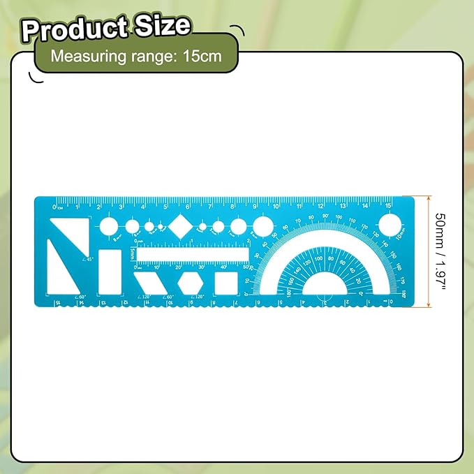 HARFINGTON 2pcs Multifunctional Geometric Rulers 15cm Metric and SAE Aluminum Straight Edge Protractor Angle Math Measuring Ruler Geometric Drawings Templates for Drawing Drafting, Blue