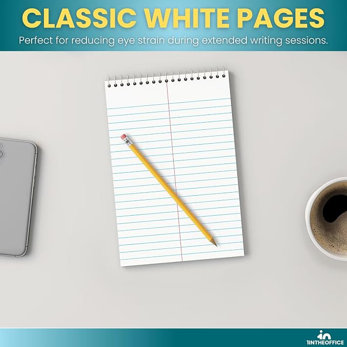 1InTheOffice Spiral Steno Pads, 6 x 9 in, Gregg-Ruled, White, 80 Sheets per Pad, Spiral Note Pads, 12 Pack