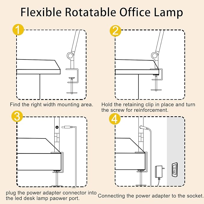 LED Desk Lamp with Clamp & Flexible Arm - 3 Light Sources, 4 Color Modes & 5 Brightness Levels, Eye-Caring Table Light with Memory Function