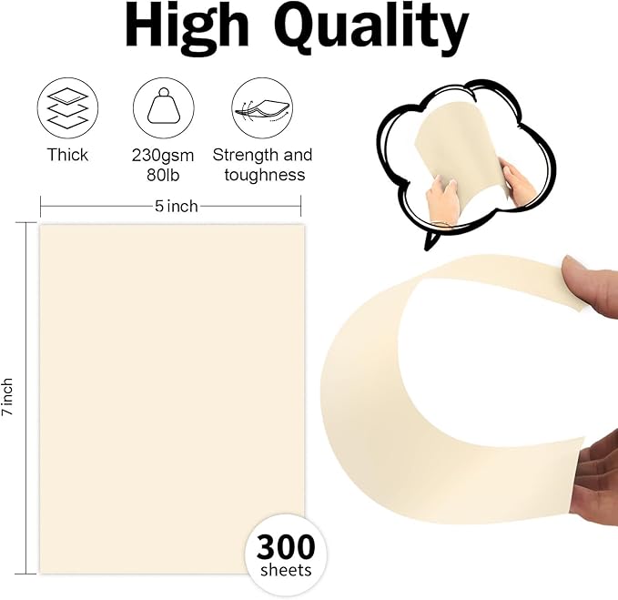 300 Pack Ivory Cardstock 5x7, Goefun Cream Blank Card Stock Paper, 80lb Printable Cardstock Heavy Weight for Scrapbooking, Invitations, Postcards, Photos, DIYs