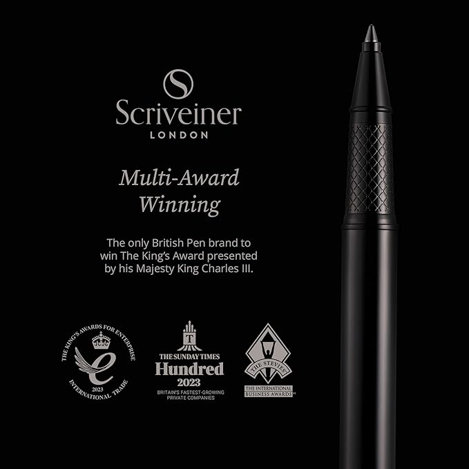 Scriveiner Gun-Metal Rollerball Pen - Stunning Luxury Pen, Schmidt Ink Refill, Best Roller Ball Gift Set for Men & Women, Professional, Executive Office, Nice Pens