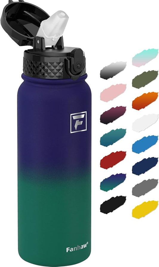 Fanhaw 20 Oz Kids Insulated Stainless Steel Water Bottle with Straw Lid, Leakproof & Anti-Dust Everyday Use Bottle for School, Women & Men, Back to School Essentials (Purple Green)