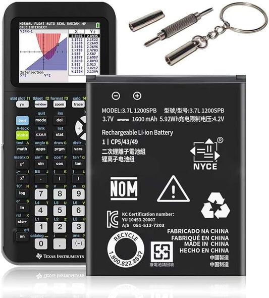 TI-84 Plus CE Replacement Battery for Texas Instruments TI-84 Plus CE,TI Nspire CX,CX II,TI Nspire CX CAS,CX CAS II Part No 3.7L 1200SPB N:P11P35-11-N01 3.7V 1600mAh, with Tool