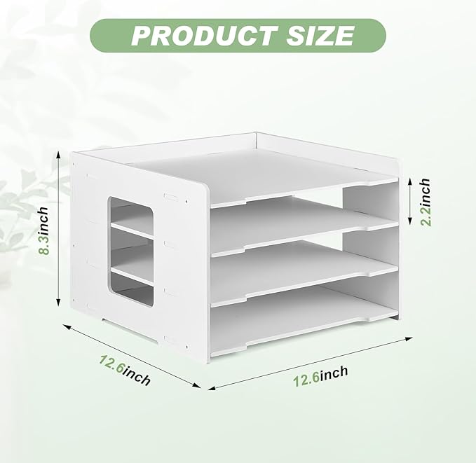 Juexica 4 Tier Scrapbook Paper Organizer 8.3 x 12.6 x 12.6 Inch Stackable Paper Storage Holder for Desk Desktop File Organizer for Home Office Classroom School