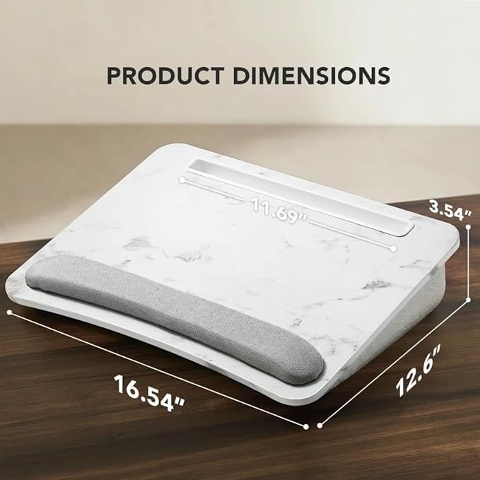 HUANUO Laptop Lap Desk - Portable Lap Desk with Pillow Cushion, Fits up to 15.6 inch Laptop, with Anti-Slip Strip & Storage Function for Home Office Students Use as Computer Laptop Stand - Marble
