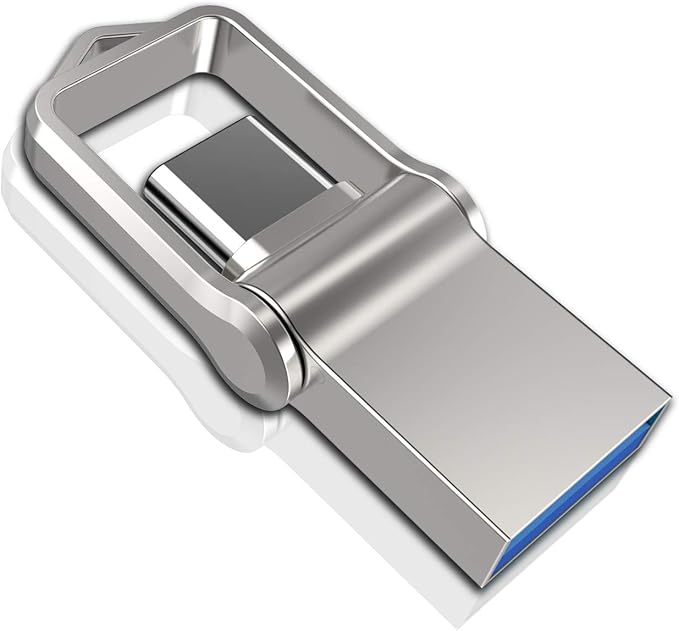 Type C USB Flash Drive 64GB 2 in 1 USB Sticks OTG Type C+ USB 3.0 Dual Drive Waterproof Memory Stick with Keychain Metal-Silver Color