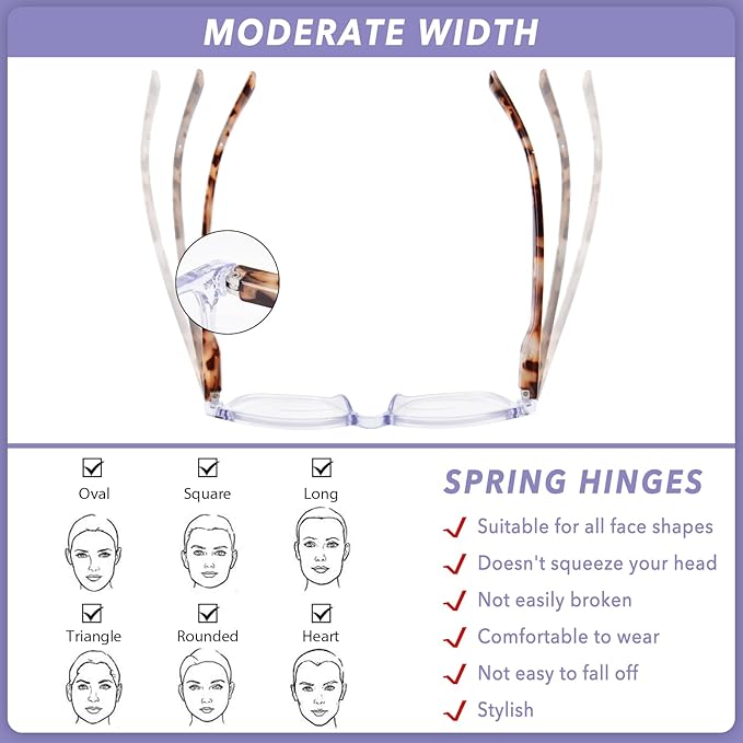 Bifocal Reading Glasses for Women, Blue Light Blocking Computer Readers with Spring Hinges, Retro Square Frame