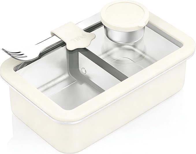 Bakpoco Stainless Steel Bento Box for Adult, 42oz Leak-Proof Metal Lunch Box Containers with Adjustable Divider, Microwave-Safe, Lunchbox with Glass Lid for Work Travel