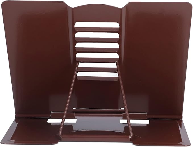 Book Holder Stand Adjustable Height Angle Ergonomic Design Foldable Portable Metal Reading Stand for Home Office School Iron Material 22 x 21cm (Coffee)