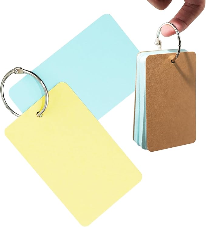 6 Pack Colored Flash Cards with 300 Sheets Study Cards, 2.1 * 3.5 Blank Notecards with Binder Ring, for DIY Greeting Cards, Kindness cards, Study Cards, and Index Cards