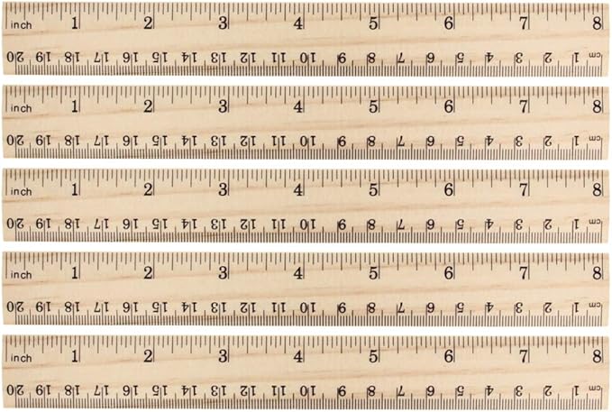 Utoolmart Wooden Straight Ruler, 20cm / 7.9-inch Inch/Metri Scale, Wood Drawing Ruler, Measuring Drafting Tools, Measuring Rulers for Home, Student, Office Tailor Shop, Factory 5 Pcs