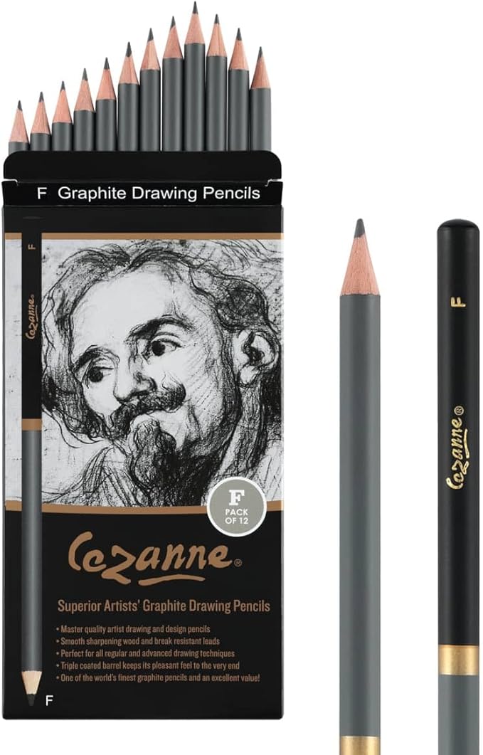 Cezanne Graphite Drawing Pencils Set - F, Set of 12 Break-Resistant Graphite Lead, Easy-to-Sharpen Sketch Pencils, Master Artist Quality Graphite Pencils for Technical and Artistic Drawing