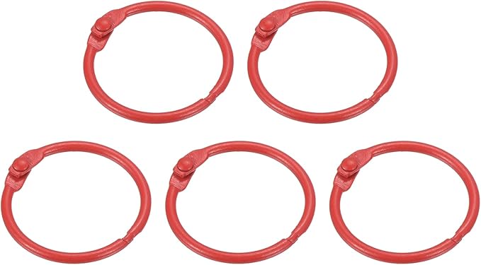 PATIKIL Loose Leaf Binder Rings 1 Inch, 5 Pack Metal Flash Card Book Binding Rings for Key Chain Index Card Scrapbooks, Red