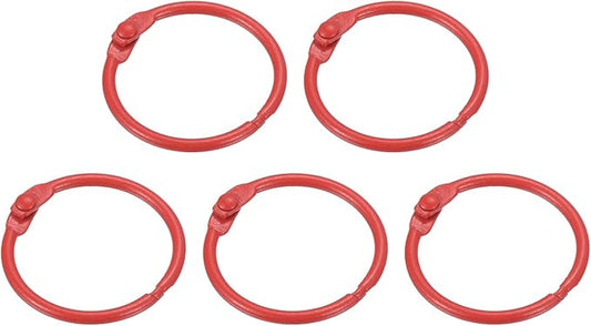 PATIKIL Loose Leaf Binder Rings 1 Inch, 5 Pack Metal Flash Card Book Binding Rings for Key Chain Index Card Scrapbooks, Red