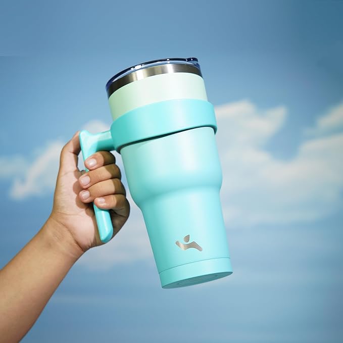 Konokyo 40 oz Tumbler with Handle and 2 Straw 2 Lid, Insulated Water Bottle Stainless Steel Vacuum Cup Reusable Travel Mug, Mint