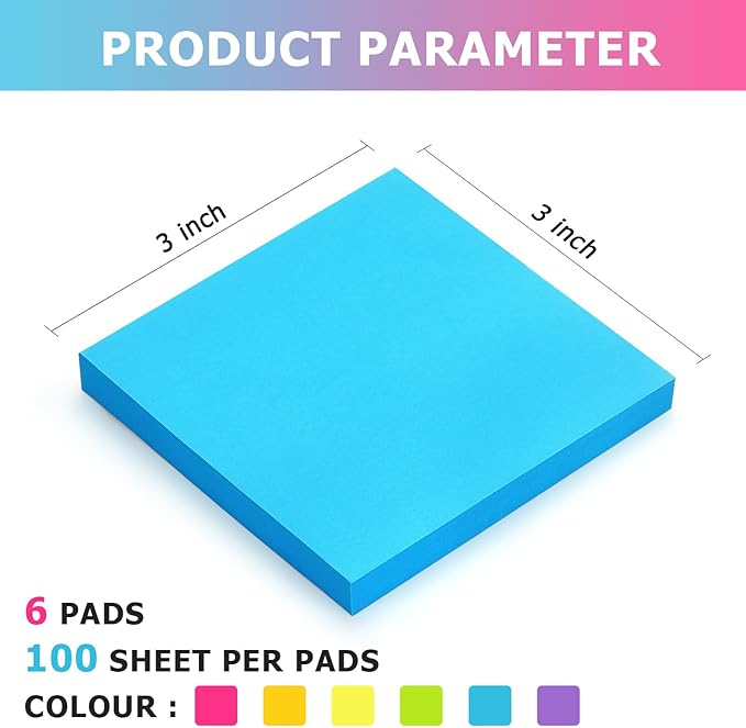 Osboo Sticky Notes 3x3 Pop Up Self-Stick Notes Pads with 6 Bright Colors, Easy to Post for Office, School, Home, 6 Pads/Pack, 100 Sheets/Pad(Pop Up)