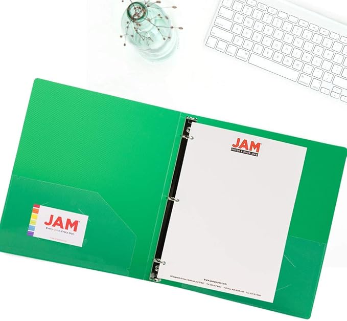 JAM PAPER Plastic 1 inch Binders - Assorted 3 Ring Binders (Red, Blue, Green & Orange) - 4/Pack