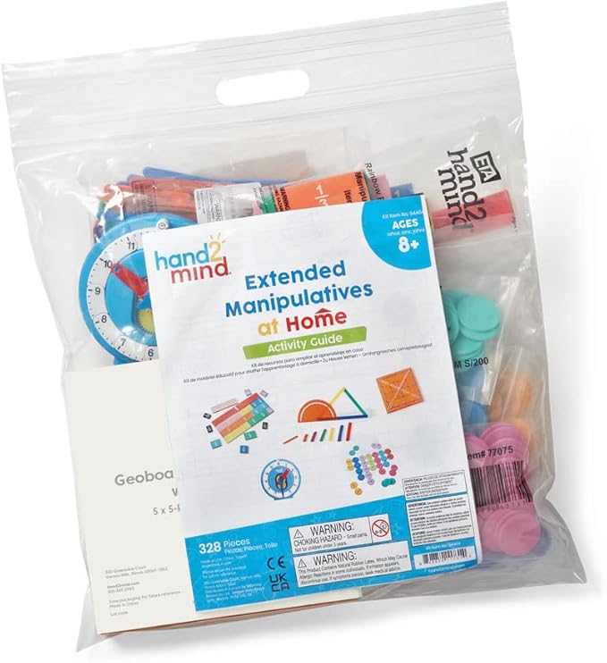 hand2mind Extended Manipulatives at Home Kit for Ages 8+, Math Manipulatives, Advanced Number Line Clock, AngLegs, Place Value Disks, Rainbow Fraction Tiles, Homeschool Curriculum Must Haves