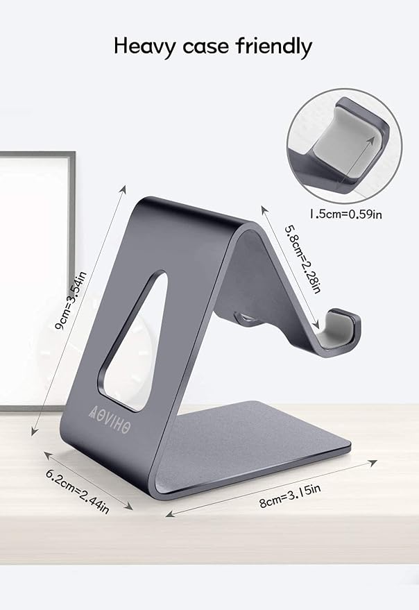 Aoviho Cell Phone Stand Desk Phone Holder - Aluminum Mobile Phone Cradle Dock for iPhone 15 14 13 12 pro 11 X Xs max 8 7 6 6s Plus SE 5 Samsung All Smart Phones, Dark Gray