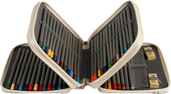 Portable Colored 72 Slots Pencil case Organizer with Printing Pattern for Watercolor Pens or Markers, Pencil Case Organizer for Artist