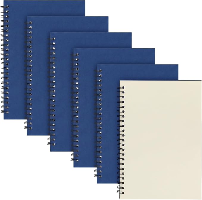 Epakh 6 Pack Spiral Notebook Bulk, Back to School Hardcover Spiral Journal Notebook 5.5 x 8.3 Inch, First Day of School Travel Writing Journal Notepad, 50 Sheets 100 Pages(Unlined,Navy Blue)