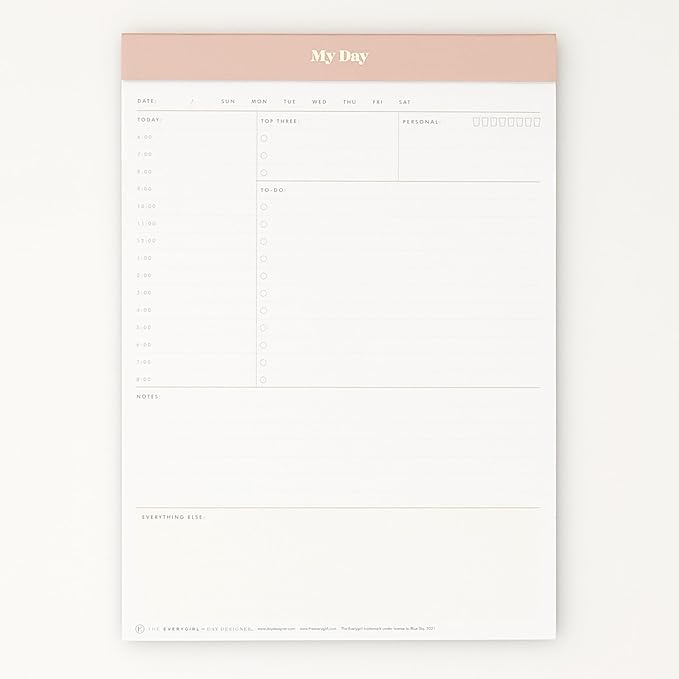 Blue Sky Desk Notes, 7" x 9", Undated Daily Notepad, Perforated Pages, Tear-Off Trim Tape, Task Planner for Office, Home and School (Desert Rose, 7" x 9")