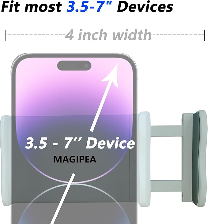 MAGIPEA Cell Phone Clip Bed Stand Holder, with Grip Flexible Long Arm Gooseneck Bracket Mount Clamp for Desk, Compatible with iPhone 14 Pro Max XR X 8 7 6 or Other 3.5-7" Devices (White)