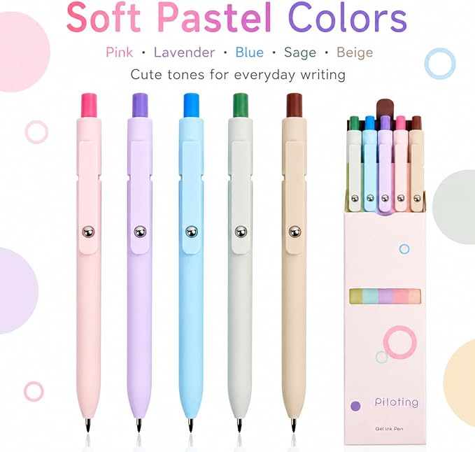 Gel Pens School Office Supplies - 10 Pcs 0.5mm Cute Black Ink Ballpoint, Macaron Colored Fine Point Pen, Desk Accessories for Women College Teacher, Pastel Smooth Writing Pen for Journaling Gifts