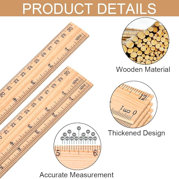 Wooden Ruler 12 Inch, 20 Pack Wooden Rulers Bulk for Classroom, Wood Measuring Ruler for Students, Teachers, School