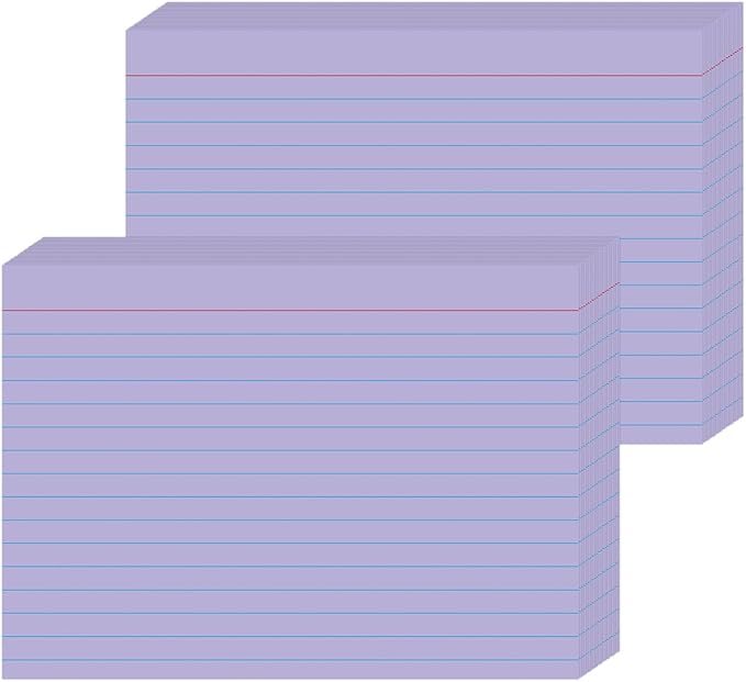 Purple Ruled Index Cards 5x7 Inch - 50 Pack Study Flash Cards for School, Office & Home, Durable Note Cards with Lines