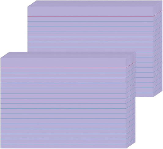 Purple Ruled Index Cards 5x7 Inch - 50 Pack Study Flash Cards for School, Office & Home, Durable Note Cards with Lines